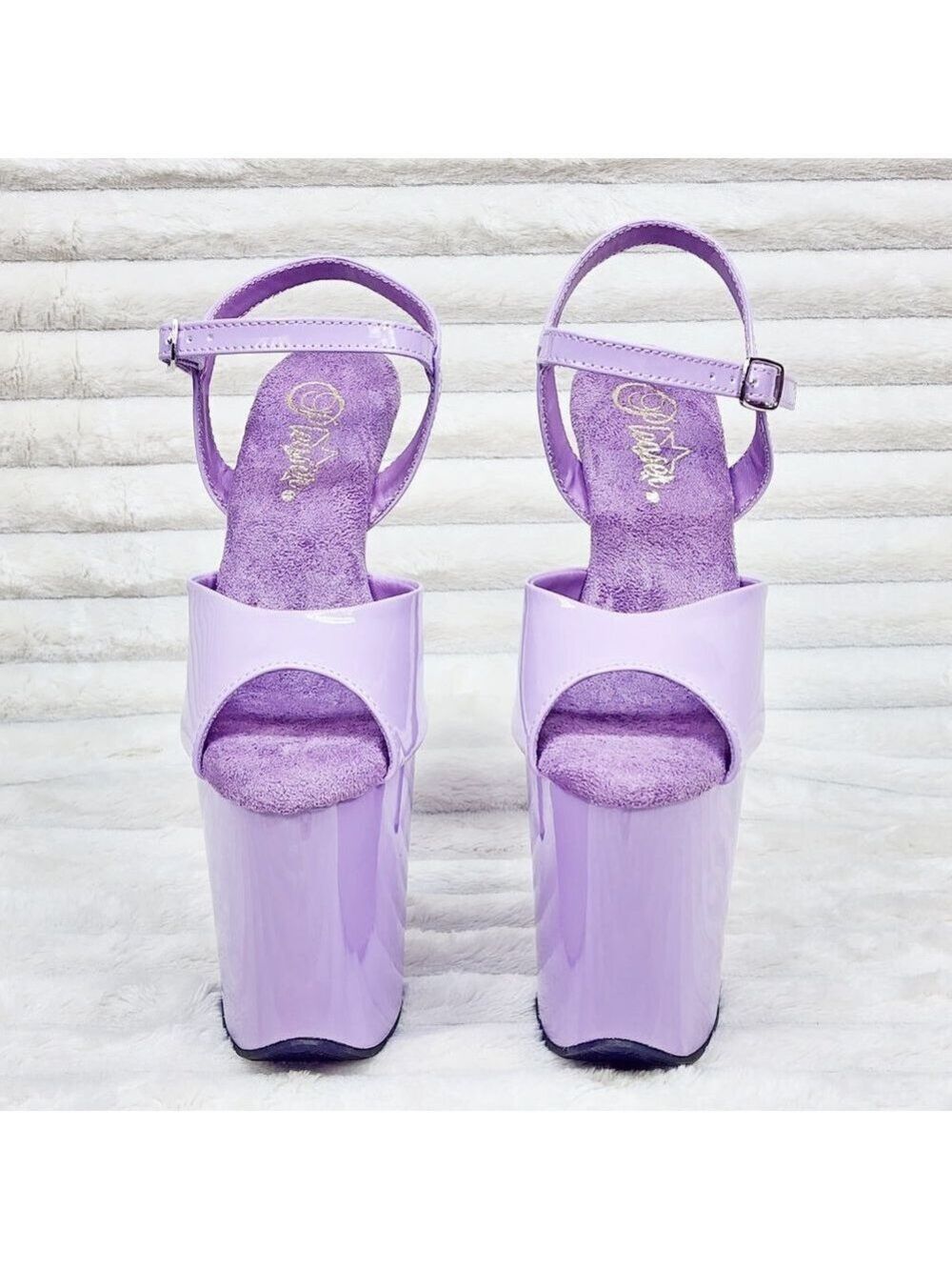 809 Lavender Lilac Patent Ankle Strap Platform 8" High Heel Sandals - Picture 4 of 10
